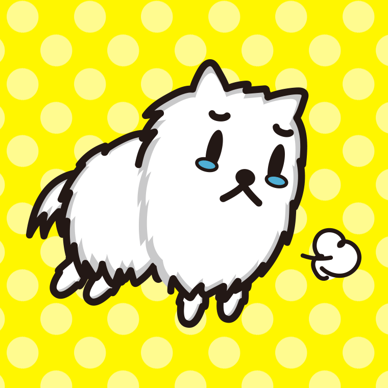 泣くポメラニアンちゃん（犬）のイラスト【色、背景あり】PNG