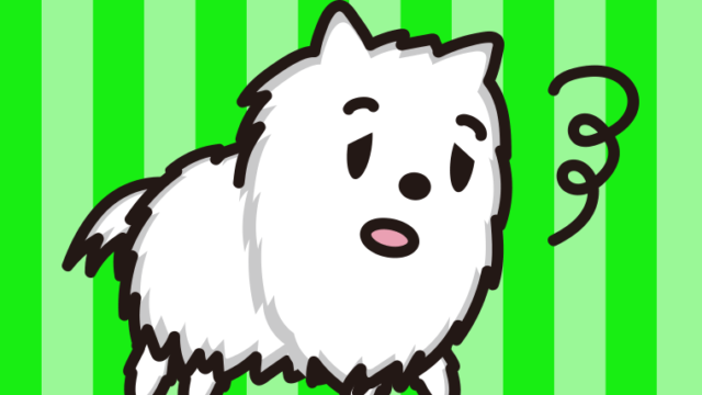 眠そうなポメラニアンちゃん（犬）のイラスト【色、背景あり】PNG