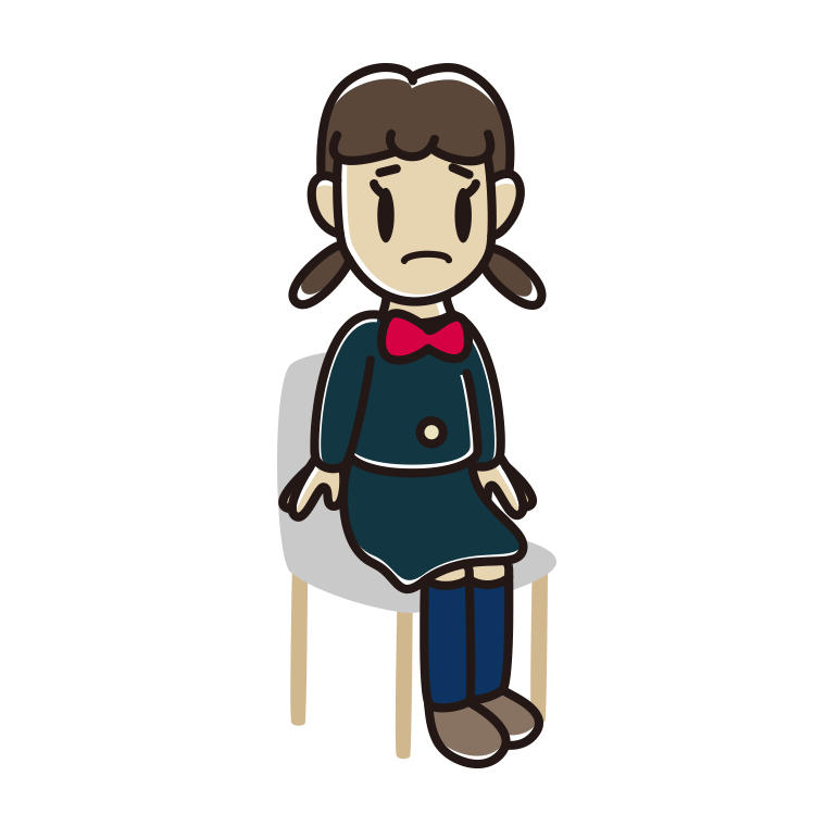 椅子で困る女子中学生のイラスト【色あり、背景なし】透過PNG