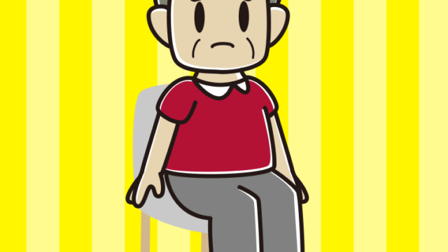 椅子で困るおじさんのイラスト【色、背景あり】PNG