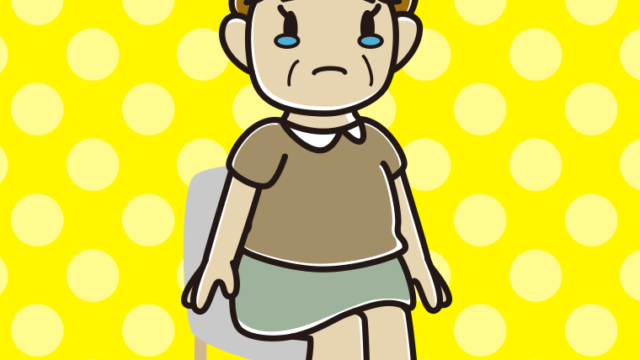 椅子で泣くおばさんのイラスト【色、背景あり】PNG