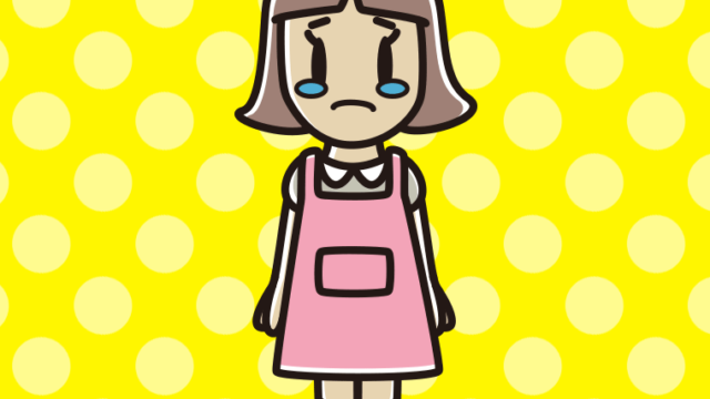 泣くエプロン姿の小学生女子のイラスト【色、背景あり】PNG