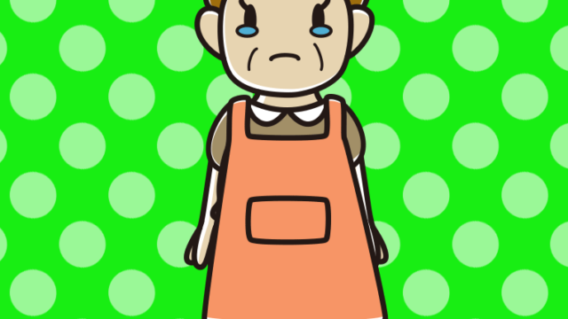 泣くエプロン姿のおばさんのイラスト【色、背景あり】PNG