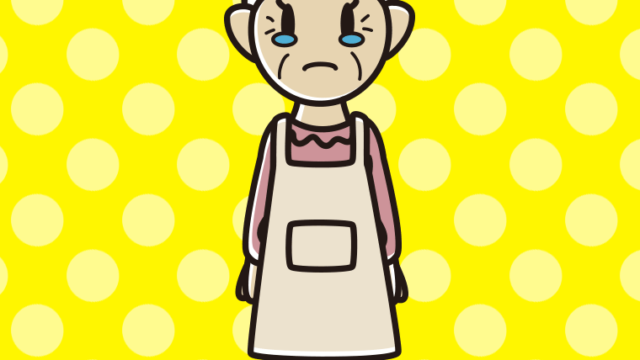 泣くエプロン姿のおばあさんのイラスト【色、背景あり】PNG