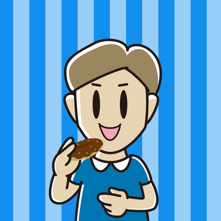 ドーナツを食べる男性のイラスト【色、背景あり】PNG