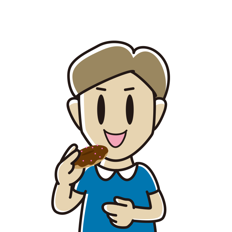 ドーナツを食べる男性のイラスト【色あり、背景なし】透過PNG