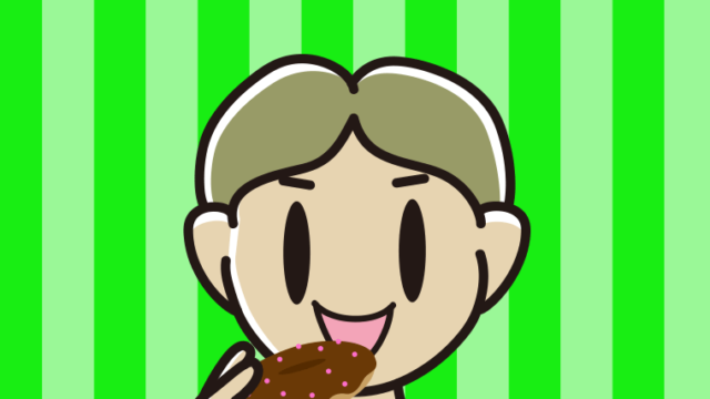 ドーナツを食べる小学生男子のイラスト【色、背景あり】PNG