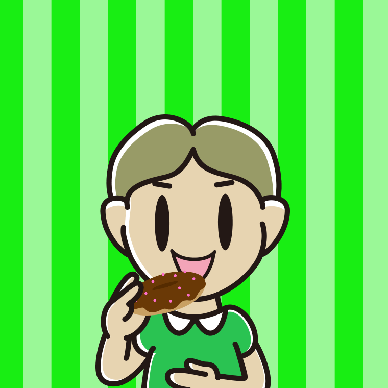 ドーナツを食べる小学生男子のイラスト【色、背景あり】PNG