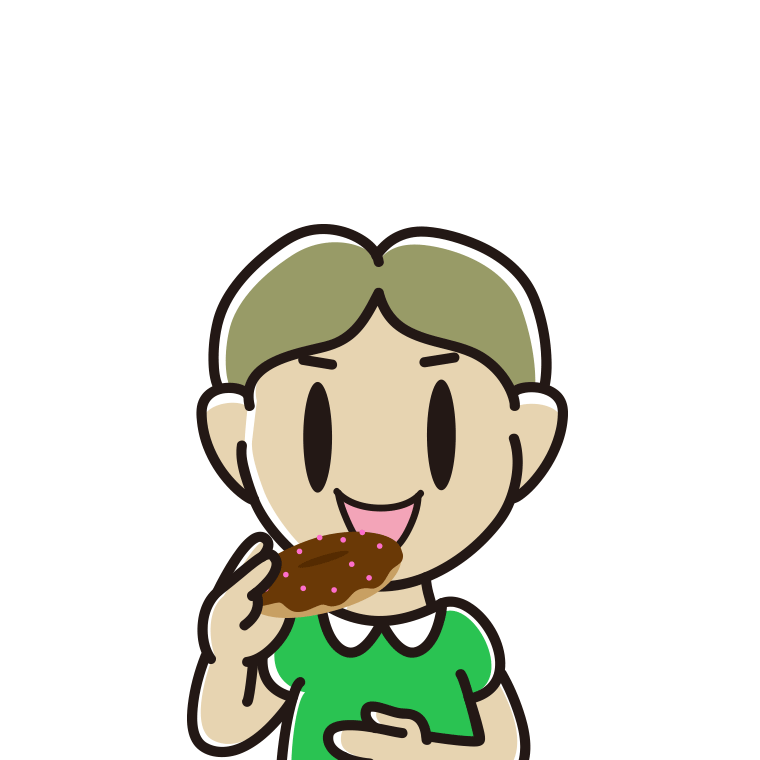 ドーナツを食べる小学生男子のイラスト【色あり、背景なし】透過PNG