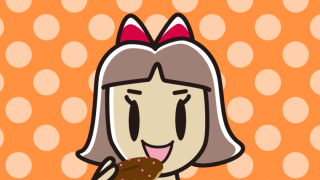 ドーナツを食べる小学生女子のイラスト【色、背景あり】PNG