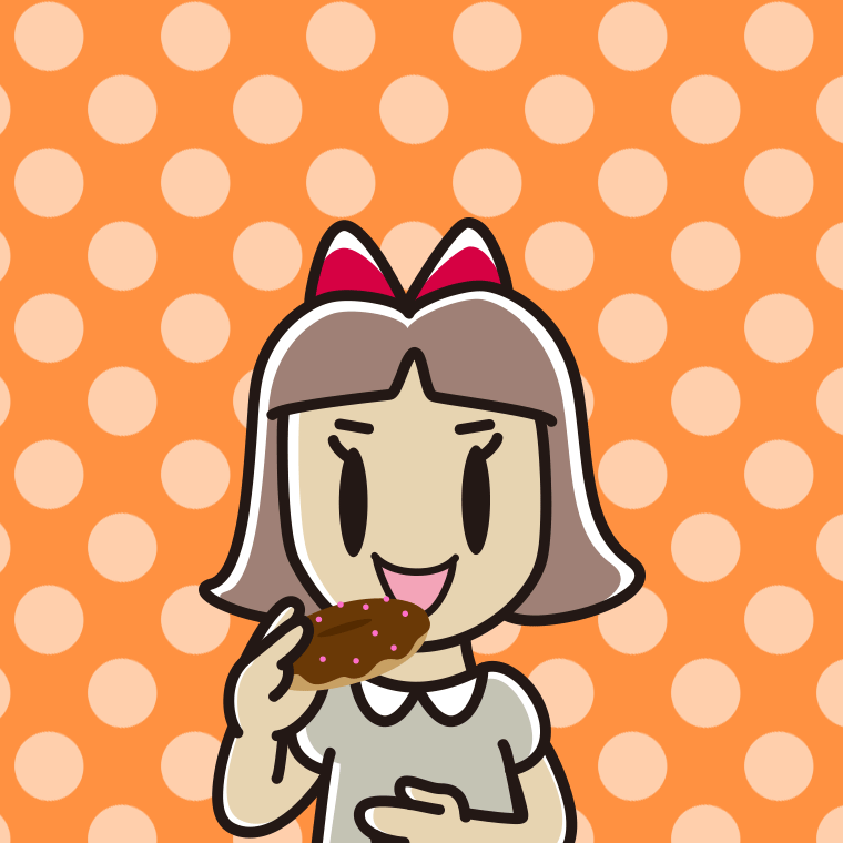 ドーナツを食べる小学生女子のイラスト【色、背景あり】PNG