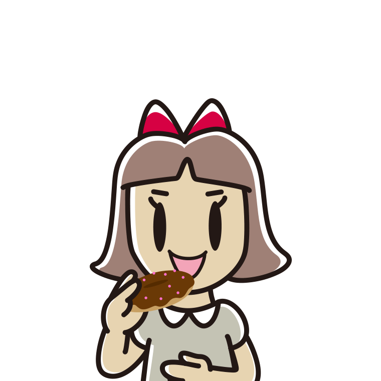 ドーナツを食べる小学生女子のイラスト【色あり、背景なし】透過PNG