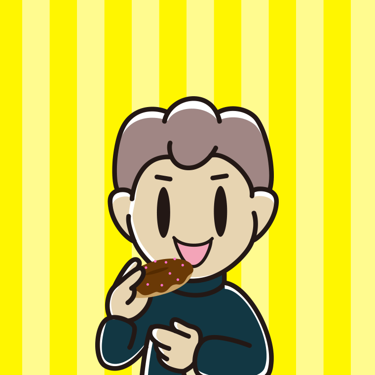 ドーナツを食べる男子中学生のイラスト【色、背景あり】PNG