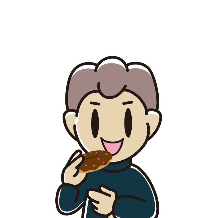 ドーナツを食べる男子中学生のイラスト【色あり、背景なし】透過PNG