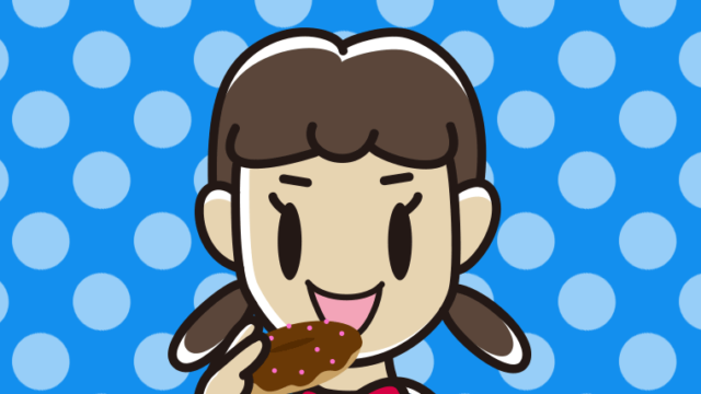 ドーナツを食べる女子中学生のイラスト【色、背景あり】PNG