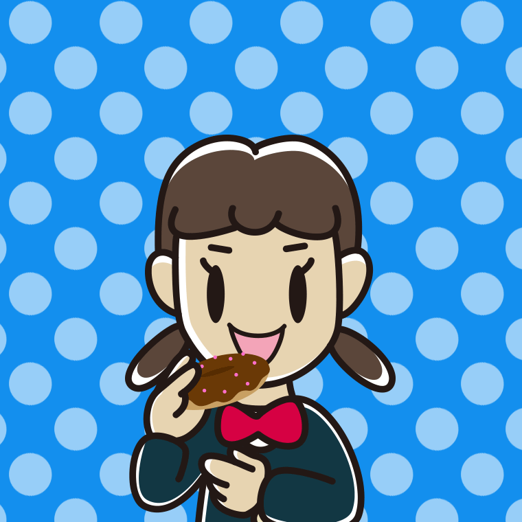 ドーナツを食べる女子中学生のイラスト【色、背景あり】PNG
