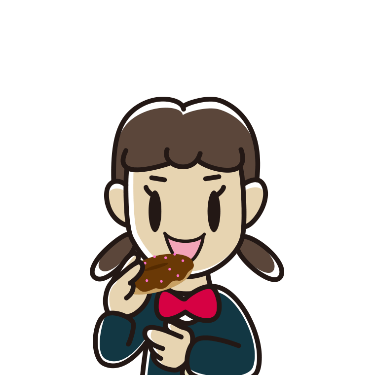 ドーナツを食べる女子中学生のイラスト【色あり、背景なし】透過PNG