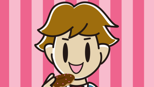 ドーナツを食べる男子高校生のイラスト【色、背景あり】PNG