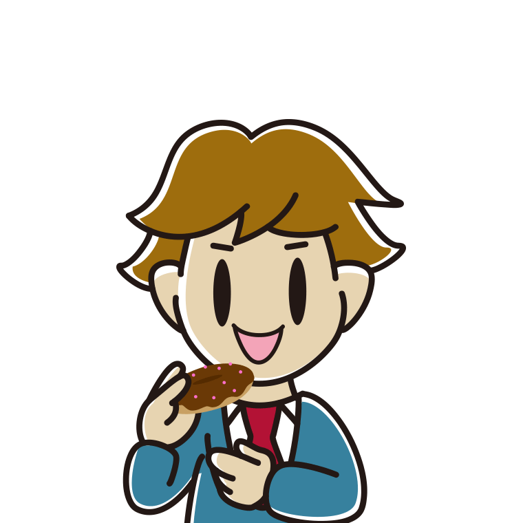ドーナツを食べる男子高校生のイラスト【色あり、背景なし】透過PNG