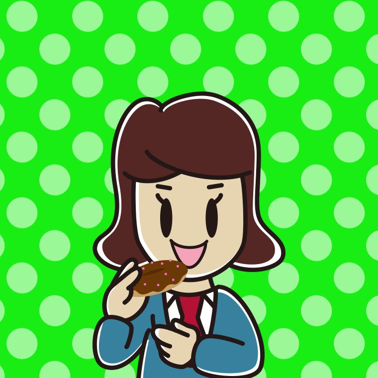 ドーナツを食べる女子高校生のイラスト【色、背景あり】PNG