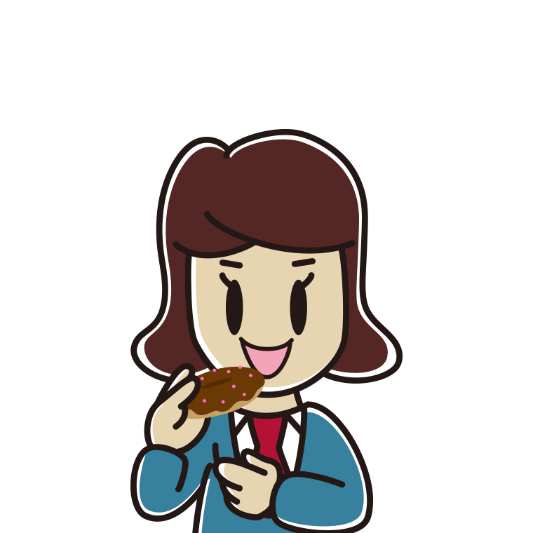 ドーナツを食べる女子高校生のイラスト【色あり、背景なし】透過PNG