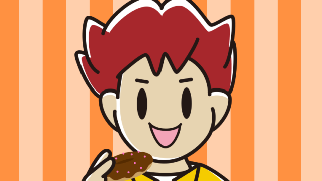 ドーナツを食べる男子大学生のイラスト【色、背景あり】PNG