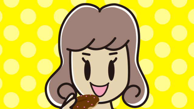 ドーナツを食べる女子大学生のイラスト【色、背景あり】PNG