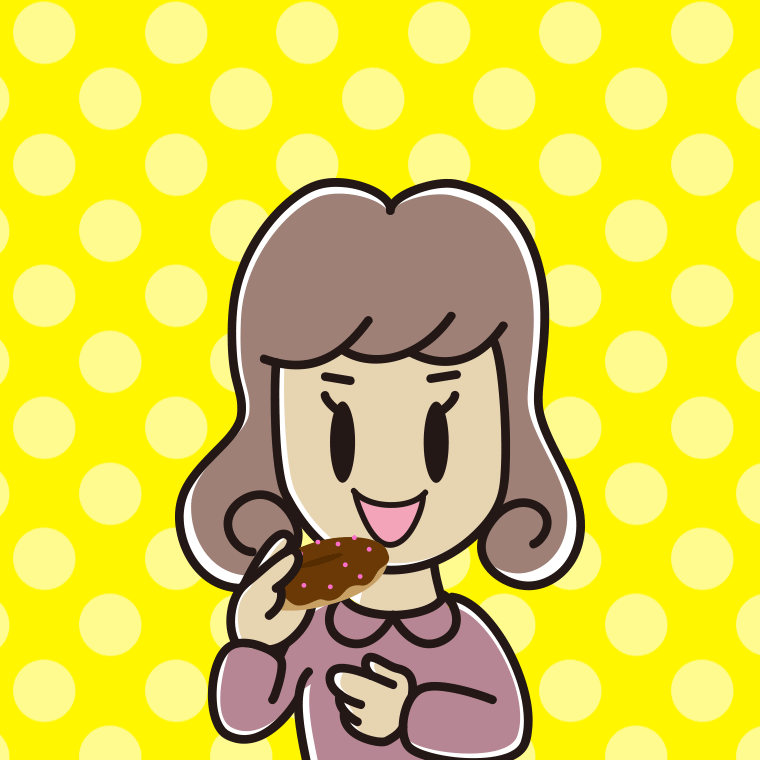 ドーナツを食べる女子大学生のイラスト【色、背景あり】PNG