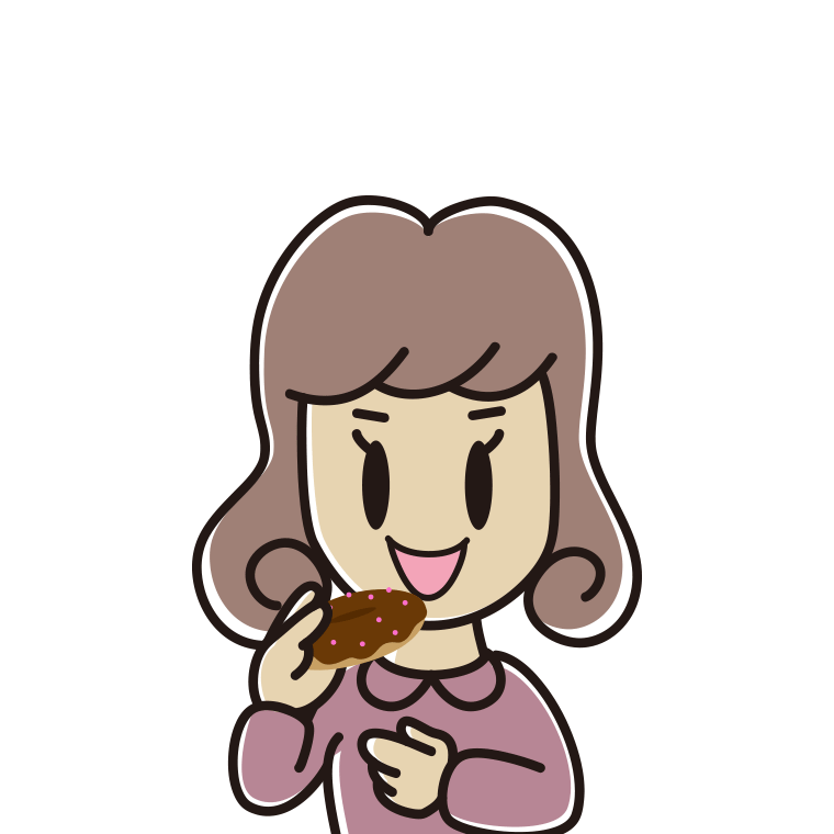ドーナツを食べる女子大学生のイラスト【色あり、背景なし】透過PNG