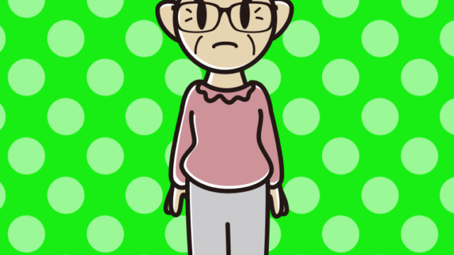 困る眼鏡のおばあさんのイラスト【色、背景あり】PNG