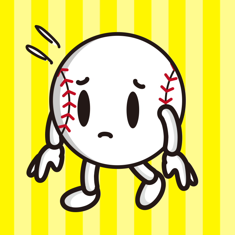 悲しそうな野球ボールちゃんのイラスト【色、背景あり】PNG