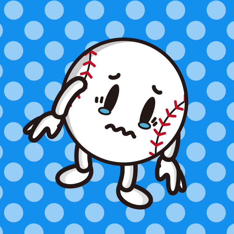泣く野球ボールちゃんのイラスト【色、背景あり】PNG