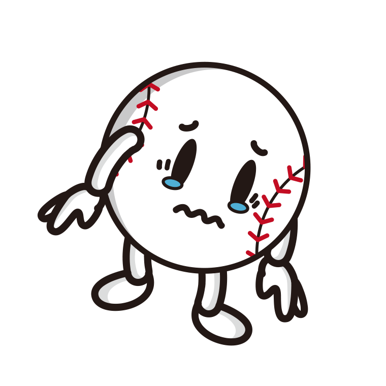 泣く野球ボールちゃんのイラスト【色あり、背景なし】透過PNG