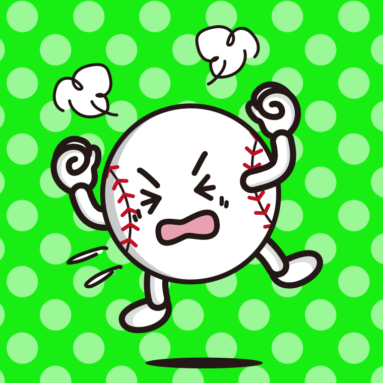 カンカンに怒る野球ボールちゃんのイラスト【色、背景あり】PNG
