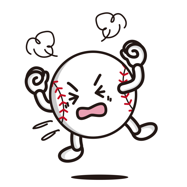 カンカンに怒る野球ボールちゃんのイラスト【色あり、背景なし】透過PNG