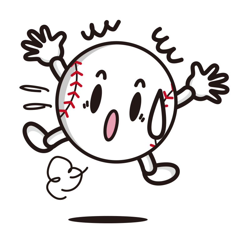驚く野球ボールちゃんのイラスト【色あり、背景なし】透過PNG