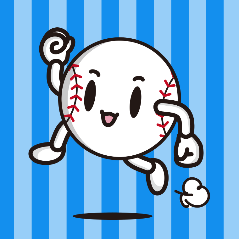 走る野球ボールちゃんのイラスト【色、背景あり】PNG