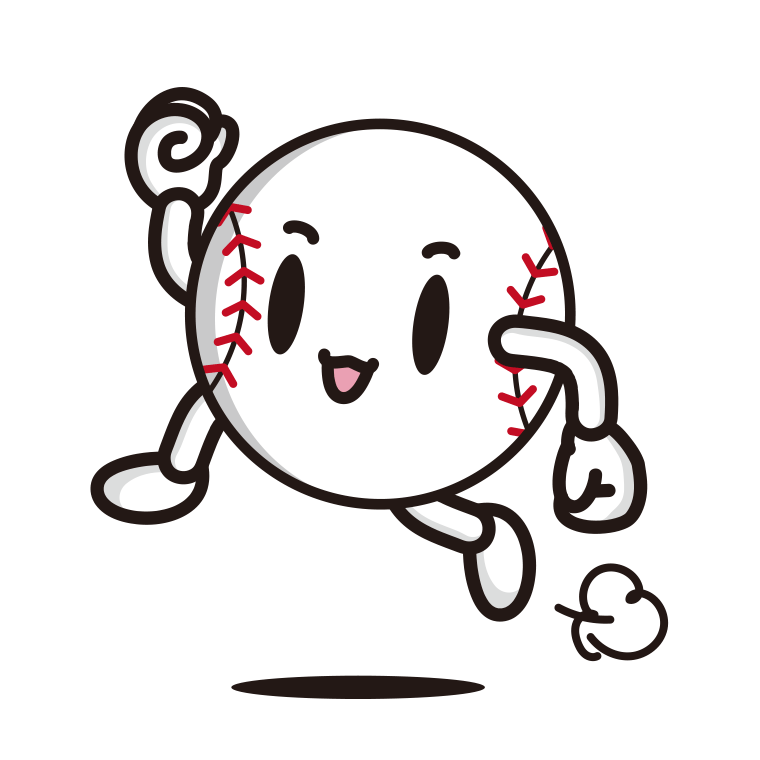 走る野球ボールちゃんのイラスト【色あり、背景なし】透過PNG