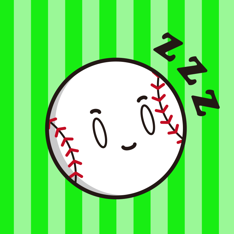 眠る野球ボールちゃんのイラスト【色、背景あり】PNG