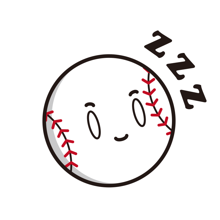 眠る野球ボールちゃんのイラスト【色あり、背景なし】透過PNG