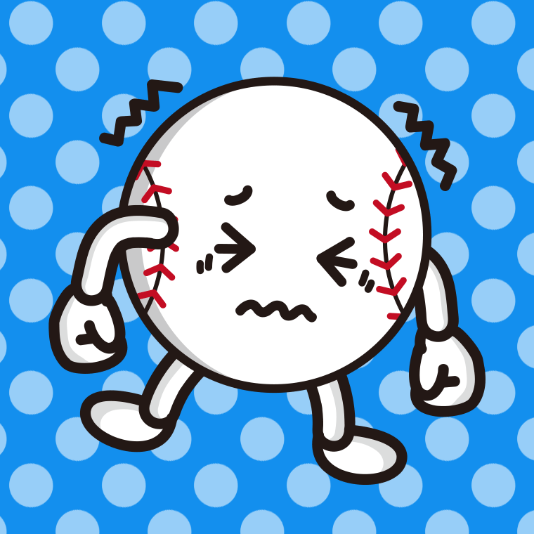 ブルブル震える野球ボールちゃんのイラスト【色、背景あり】PNG