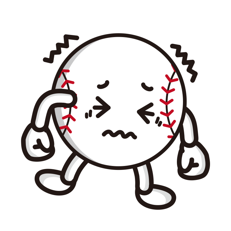 ブルブル震える野球ボールちゃんのイラスト【色あり、背景なし】透過PNG