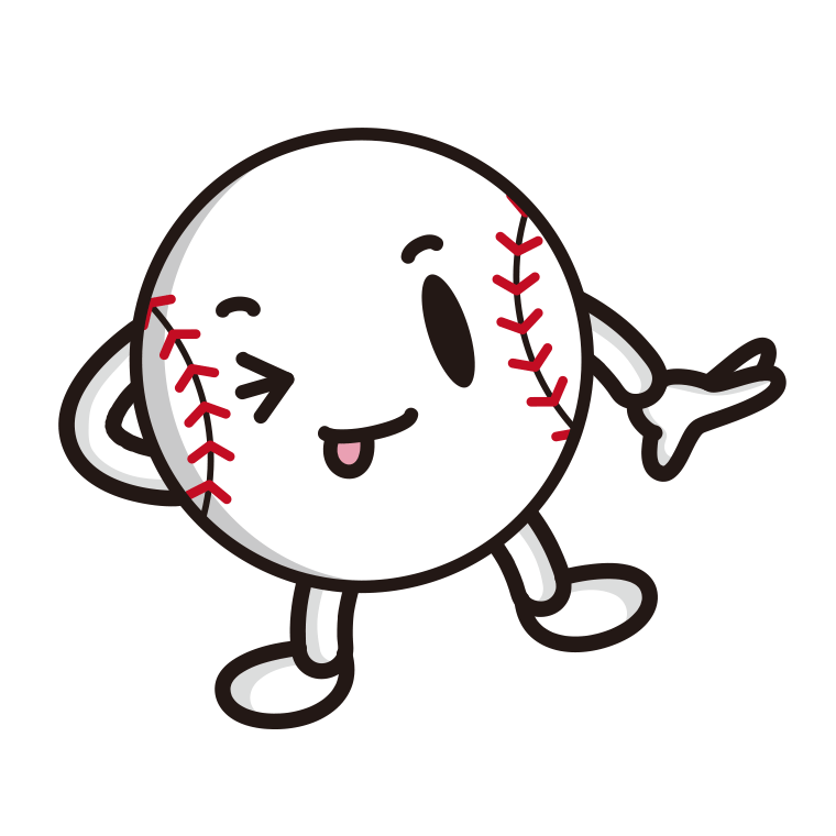 テヘヘな野球ボールちゃんのイラスト【色あり、背景なし】透過PNG