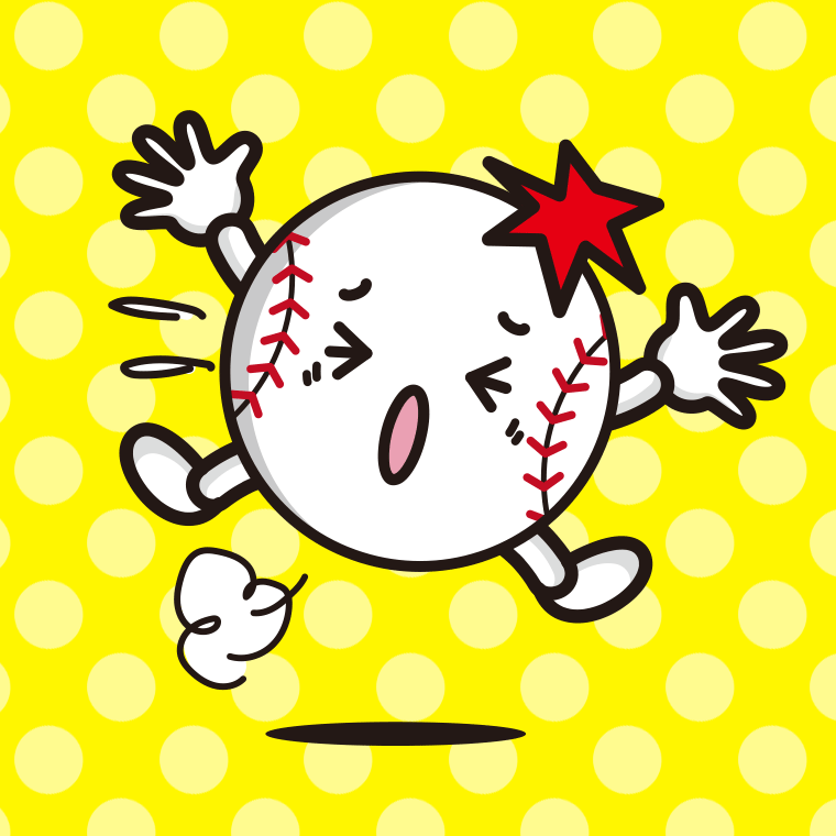 ぶつかる野球ボールちゃんのイラスト【色、背景あり】PNG