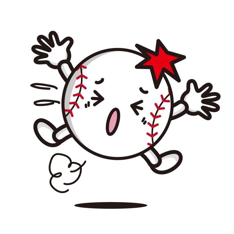 ぶつかる野球ボールちゃんのイラスト【色あり、背景なし】透過PNG