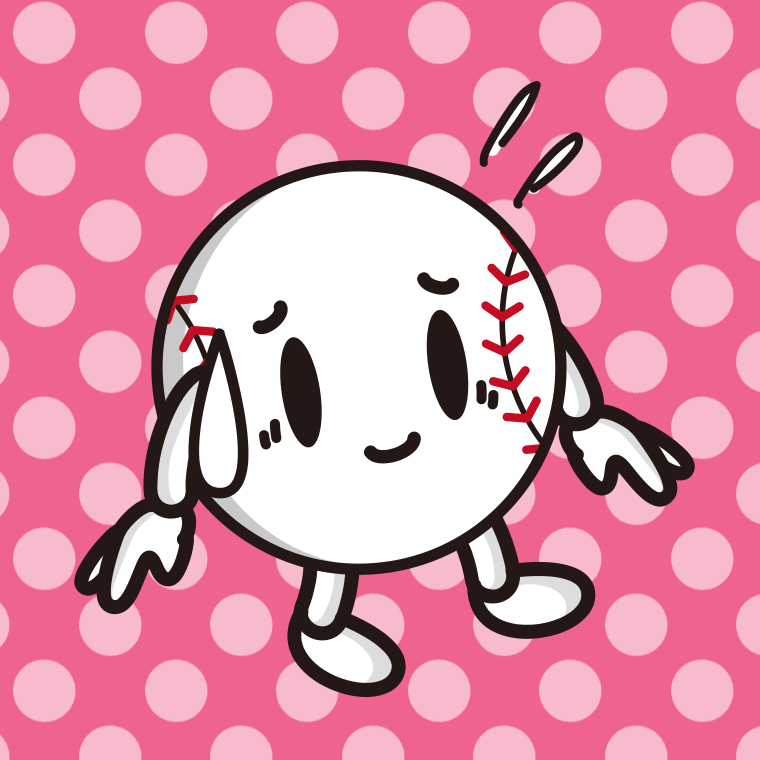 苦笑いする野球ボールちゃんのイラスト【色、背景あり】PNG
