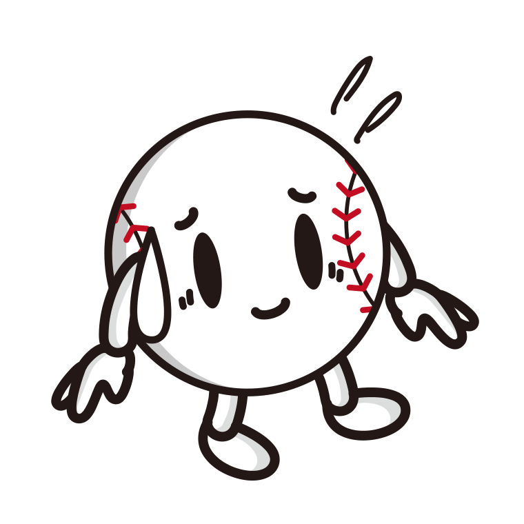 苦笑いする野球ボールちゃんのイラスト【色あり、背景なし】透過PNG