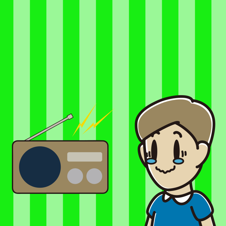 ラジオを聴いて感動する男性のイラスト【色、背景あり】PNG