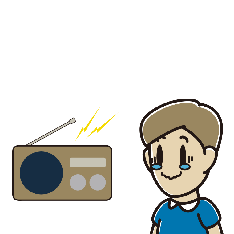 ラジオを聴いて感動する男性のイラスト【色あり、背景なし】透過PNG