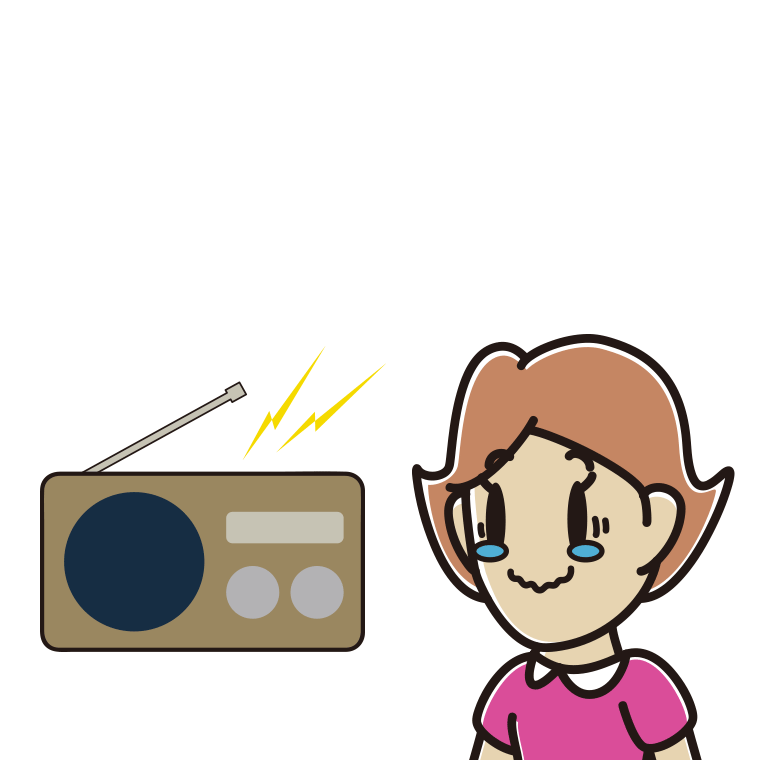 ラジオを聴いて感動する女性のイラスト【色あり、背景なし】透過PNG